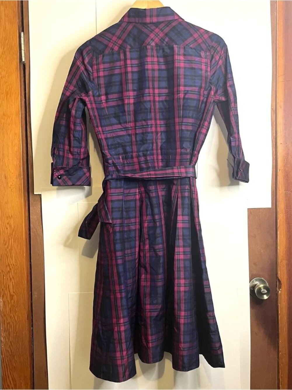 NWT Talbots Silk & Cotton Taffeta Plaid Belted Shirt Dress Sz 6 - Picture 5 of 5
